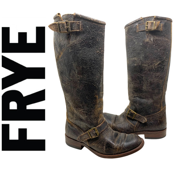 Frye Veronica Slouch Boot Chocolate Tobacco Finish Distressed Leather Sz 6 - Picture 1 of 11